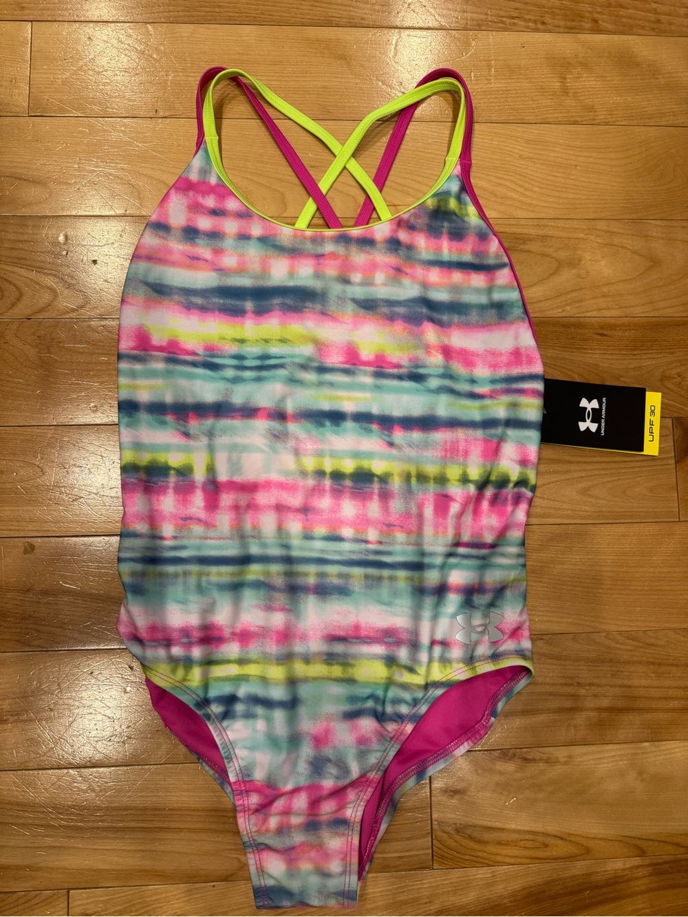 Under Armour Girls' Neon Pink & Lime Green Tie-Dye One-Piece Swimsuit